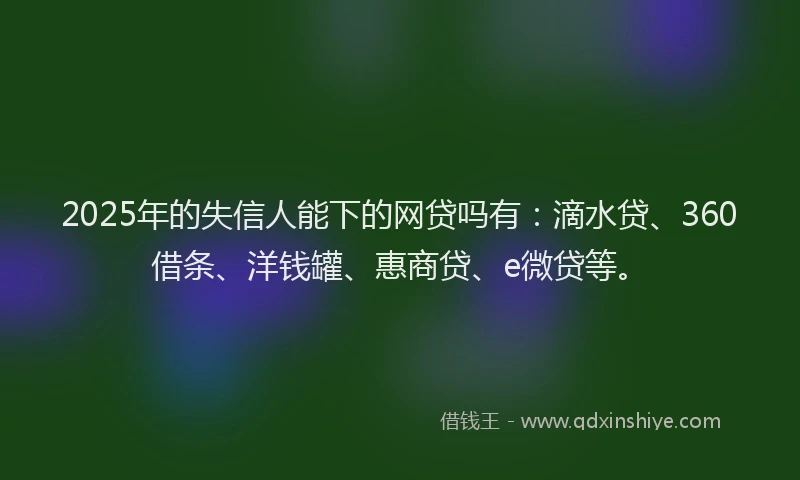 2025年的失信人能下的网贷吗有：滴水贷、360借条、洋钱罐、惠商贷、e微贷等。