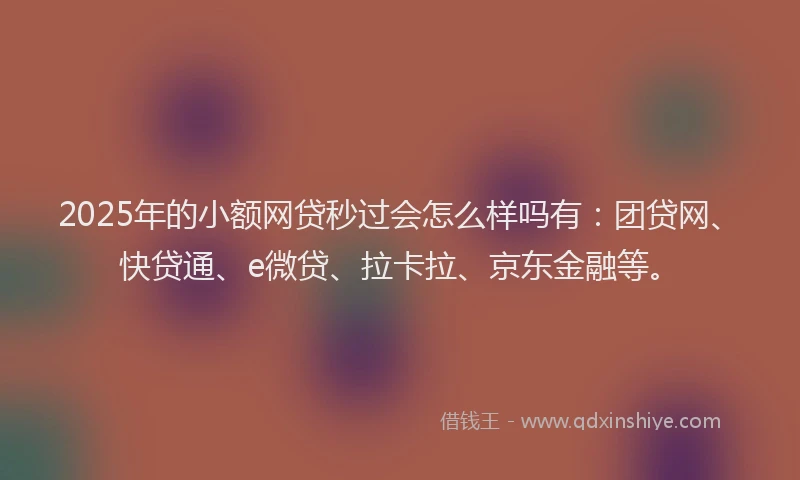 2025年的小额网贷秒过会怎么样吗有：团贷网、快贷通、e微贷、拉卡拉、京东金融等。