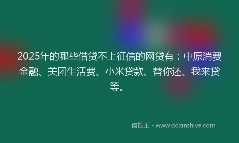 2025年的哪些借贷不上征信的网贷有：中原消费金融、美团生活费、小米贷款、替你还、我来贷等。
