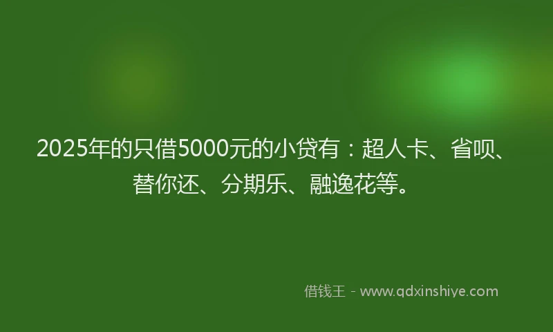 2025年的只借5000元的小贷有：超人卡、省呗、替你还、分期乐、融逸花等。