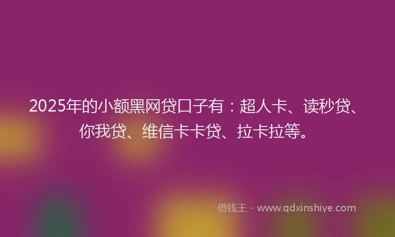 2025年的小额黑网贷口子有：超人卡、读秒贷、你我贷、维信卡卡贷、拉卡拉等。