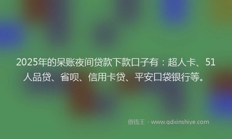 2025年的呆账夜间贷款下款口子有：超人卡、51人品贷、省呗、信用卡贷、平安口袋银行等。