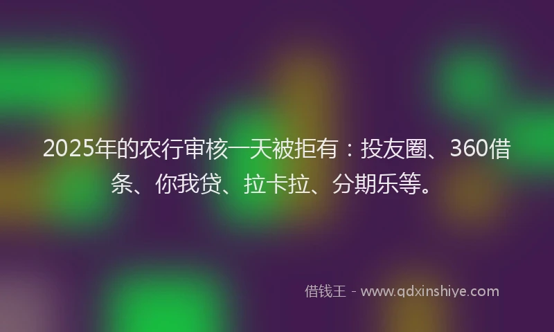 2025年的农行审核一天被拒有：投友圈、360借条、你我贷、拉卡拉、分期乐等。