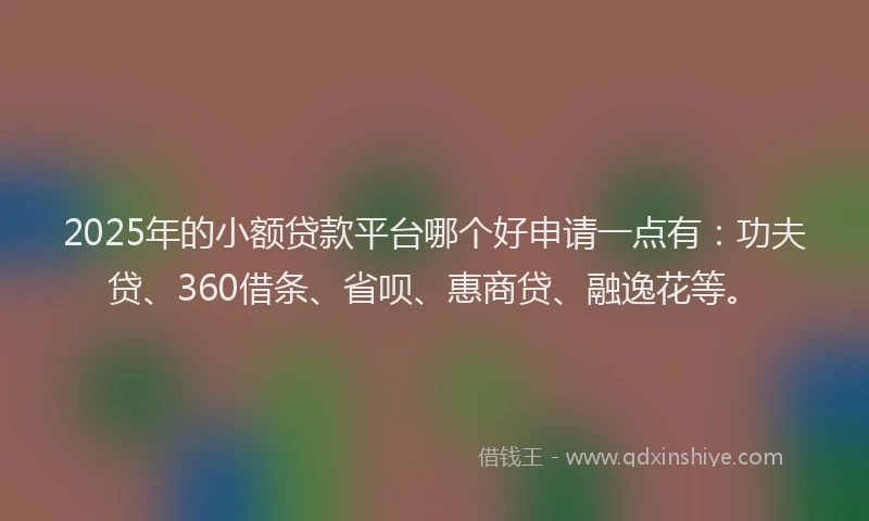 2025年的小额贷款平台哪个好申请一点有：功夫贷、360借条、省呗、惠商贷、融逸花等。