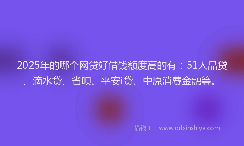 2025年的哪个网贷好借钱额度高的有：51人品贷、滴水贷、省呗、平安i贷、中原消费金融等。