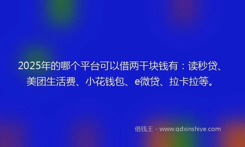2025年的哪个平台可以借两干块钱有：读秒贷、美团生活费、小花钱包、e微贷、拉卡拉等。