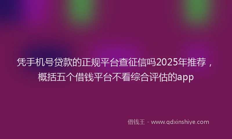 凭手机号贷款的正规平台查征信吗2025年推荐，概括五个借钱平台不看综合评估的app