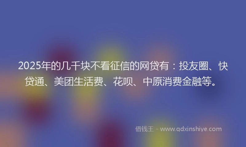 2025年的几千块不看征信的网贷有：投友圈、快贷通、美团生活费、花呗、中原消费金融等。