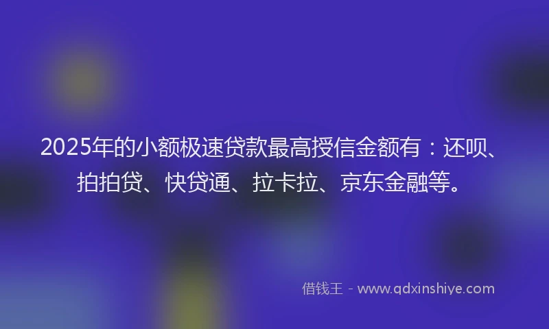 2025年的小额极速贷款最高授信金额有：还呗、拍拍贷、快贷通、拉卡拉、京东金融等。
