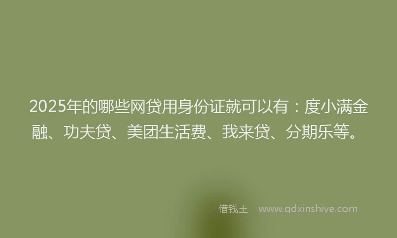 2025年的哪些网贷用身份证就可以有：度小满金融、功夫贷、美团生活费、我来贷、分期乐等。