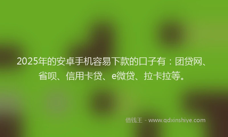 2025年的安卓手机容易下款的口子有：团贷网、省呗、信用卡贷、e微贷、拉卡拉等。