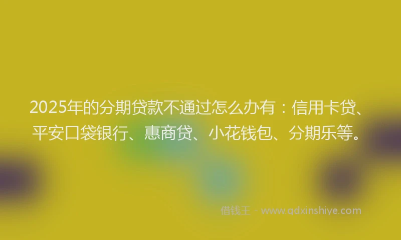 2025年的分期贷款不通过怎么办有：信用卡贷、平安口袋银行、惠商贷、小花钱包、分期乐等。