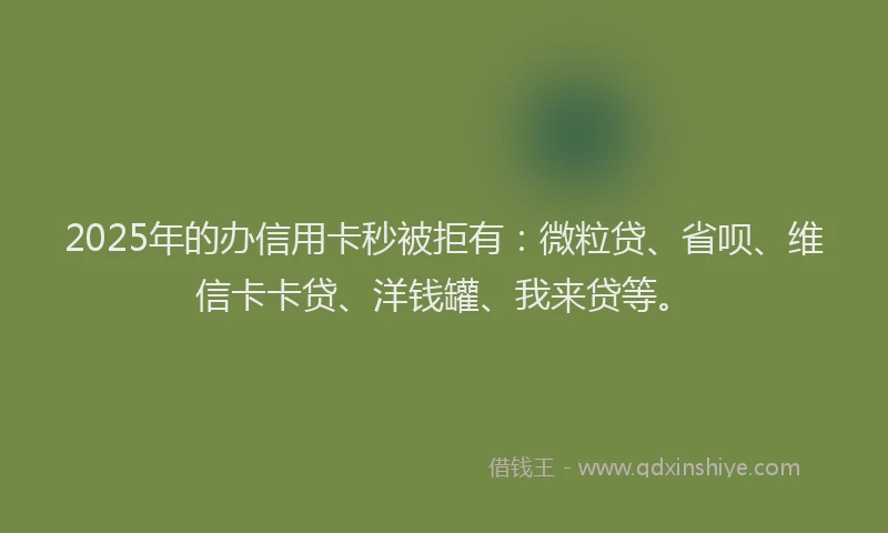 2025年的办信用卡秒被拒有：微粒贷、省呗、维信卡卡贷、洋钱罐、我来贷等。