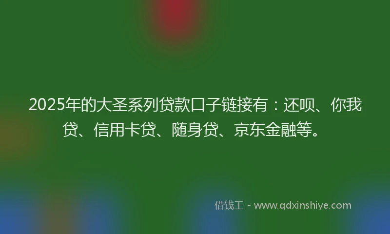 2025年的大圣系列贷款口子链接有：还呗、你我贷、信用卡贷、随身贷、京东金融等。