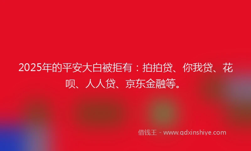 2025年的平安大白被拒有：拍拍贷、你我贷、花呗、人人贷、京东金融等。