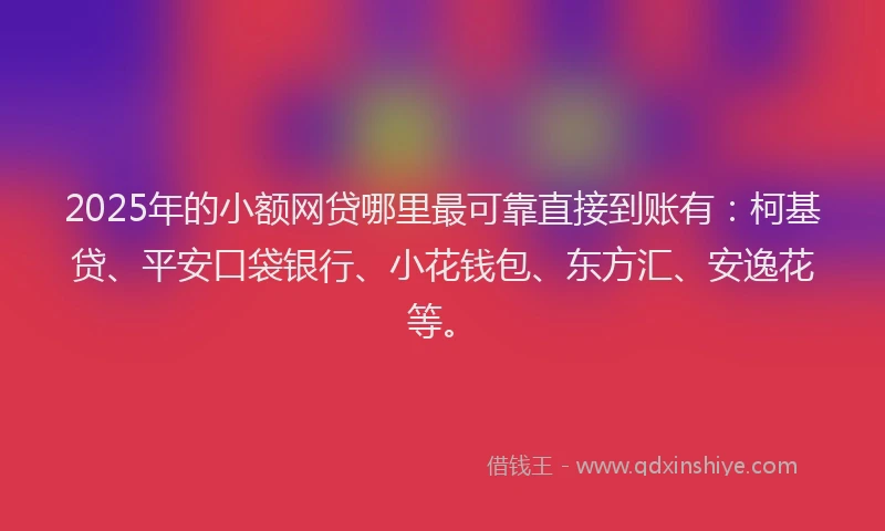2025年的小额网贷哪里最可靠直接到账有：柯基贷、平安口袋银行、小花钱包、东方汇、安逸花等。