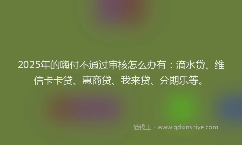 2025年的嗨付不通过审核怎么办有：滴水贷、维信卡卡贷、惠商贷、我来贷、分期乐等。