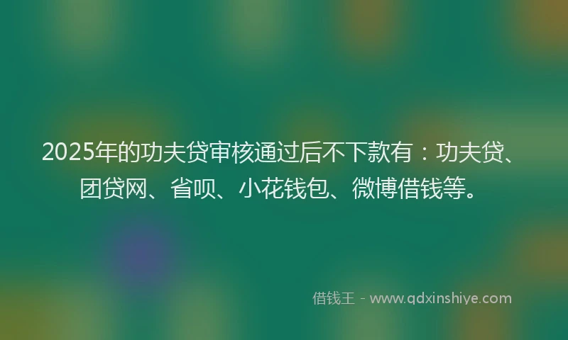 2025年的功夫贷审核通过后不下款有：功夫贷、团贷网、省呗、小花钱包、微博借钱等。