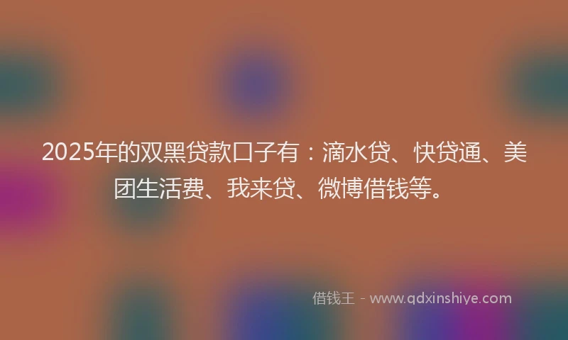 2025年的双黑贷款口子有：滴水贷、快贷通、美团生活费、我来贷、微博借钱等。