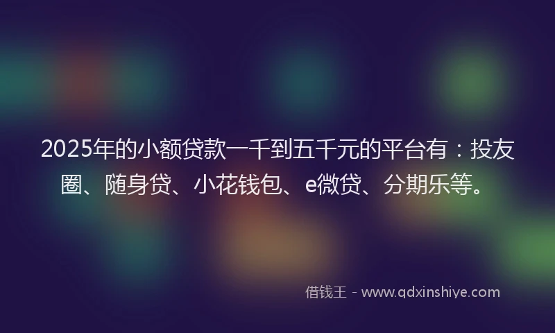 2025年的小额贷款一千到五千元的平台有：投友圈、随身贷、小花钱包、e微贷、分期乐等。