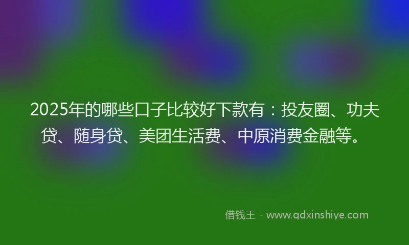2025年的哪些口子比较好下款有：投友圈、功夫贷、随身贷、美团生活费、中原消费金融等。