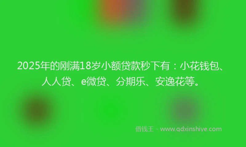 2025年的刚满18岁小额贷款秒下有：小花钱包、人人贷、e微贷、分期乐、安逸花等。