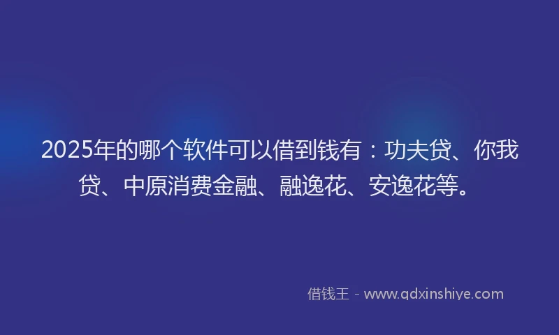 2025年的哪个软件可以借到钱有：功夫贷、你我贷、中原消费金融、融逸花、安逸花等。