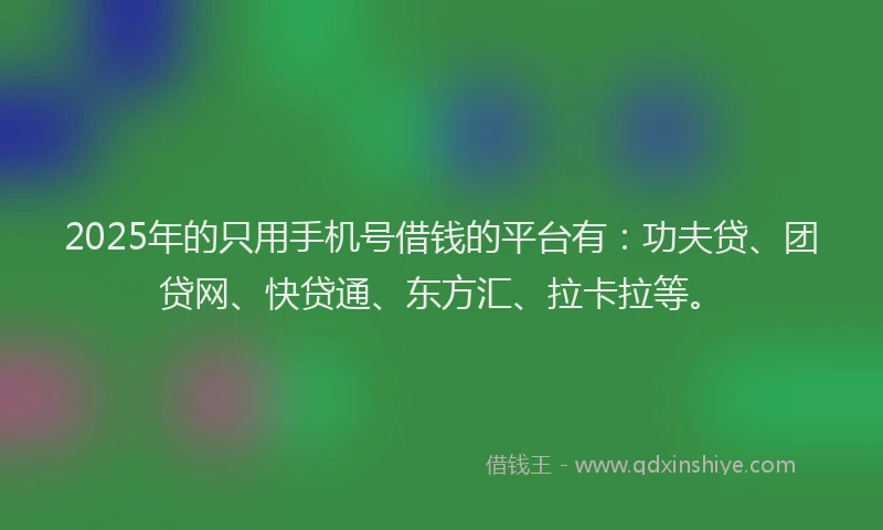 2025年的只用手机号借钱的平台有：功夫贷、团贷网、快贷通、东方汇、拉卡拉等。