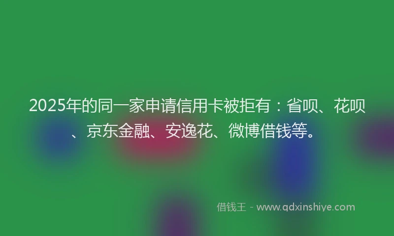 2025年的同一家申请信用卡被拒有：省呗、花呗、京东金融、安逸花、微博借钱等。