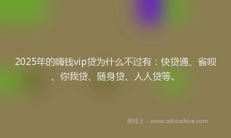 2025年的嗨钱vip贷为什么不过有：快贷通、省呗、你我贷、随身贷、人人贷等。