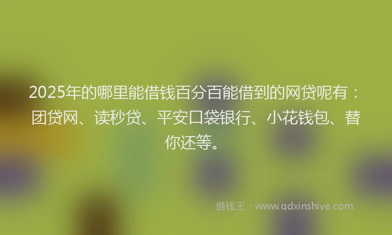 2025年的哪里能借钱百分百能借到的网贷呢有：团贷网、读秒贷、平安口袋银行、小花钱包、替你还等。