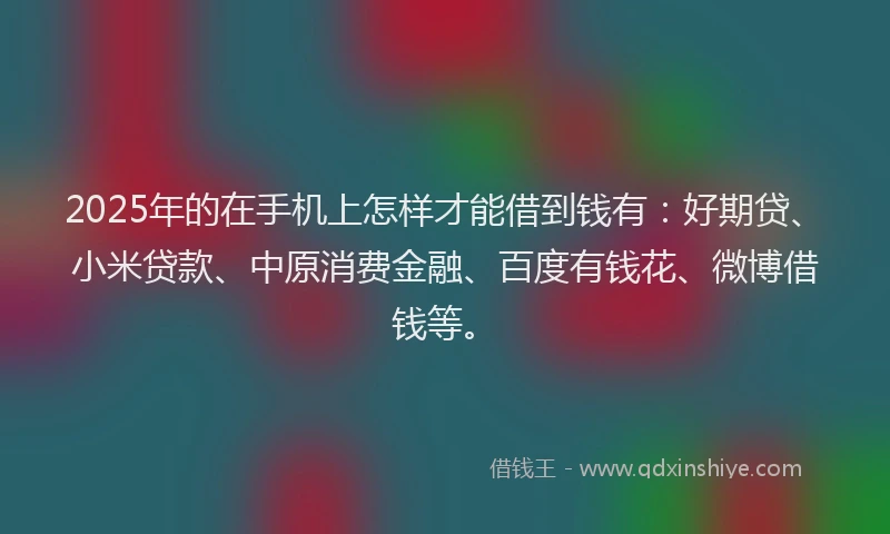 2025年的在手机上怎样才能借到钱有：好期贷、小米贷款、中原消费金融、百度有钱花、微博借钱等。