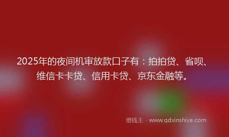 2025年的夜间机审放款口子有：拍拍贷、省呗、维信卡卡贷、信用卡贷、京东金融等。