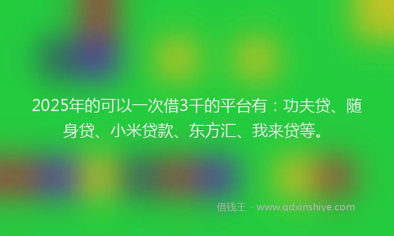 2025年的可以一次借3千的平台有：功夫贷、随身贷、小米贷款、东方汇、我来贷等。