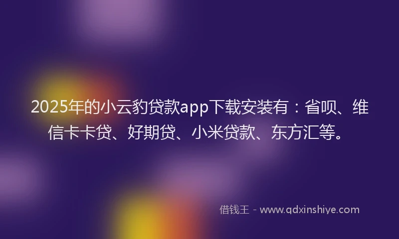 2025年的小云豹贷款app下载安装有：省呗、维信卡卡贷、好期贷、小米贷款、东方汇等。