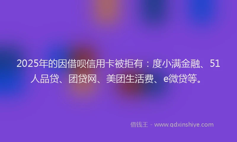 2025年的因借呗信用卡被拒有：度小满金融、51人品贷、团贷网、美团生活费、e微贷等。