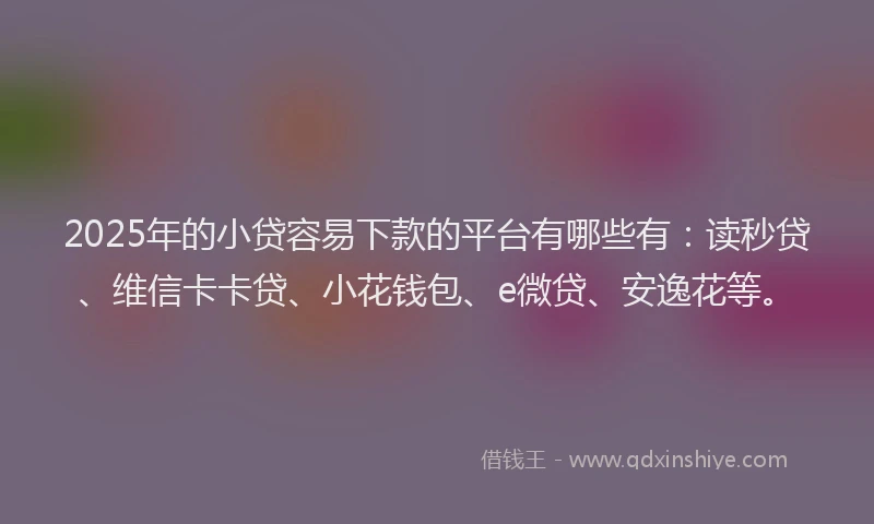 2025年的小贷容易下款的平台有哪些有：读秒贷、维信卡卡贷、小花钱包、e微贷、安逸花等。