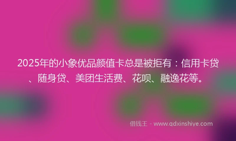 2025年的小象优品颜值卡总是被拒有：信用卡贷、随身贷、美团生活费、花呗、融逸花等。