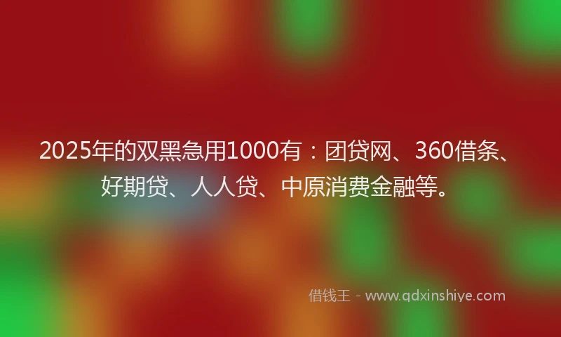 2025年的双黑急用1000有：团贷网、360借条、好期贷、人人贷、中原消费金融等。