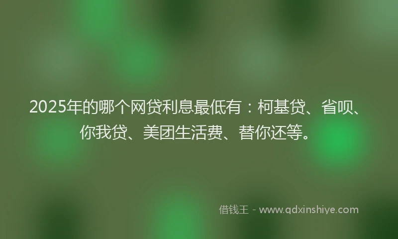 2025年的哪个网贷利息最低有：柯基贷、省呗、你我贷、美团生活费、替你还等。