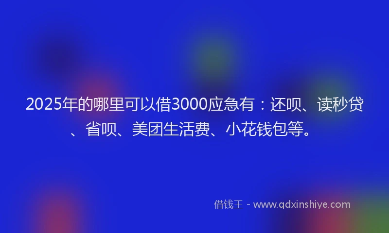 2025年的哪里可以借3000应急有：还呗、读秒贷、省呗、美团生活费、小花钱包等。