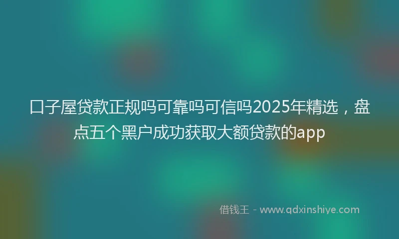 口子屋贷款正规吗可靠吗可信吗2025年精选，盘点五个黑户成功获取大额贷款的app