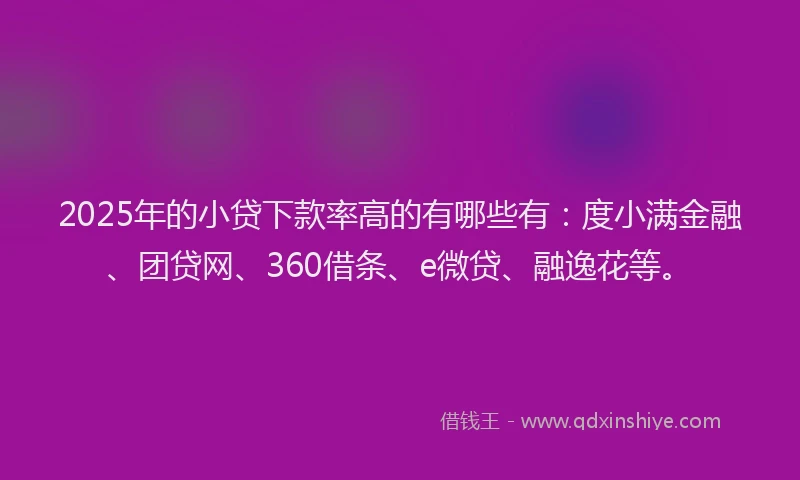 2025年的小贷下款率高的有哪些有：度小满金融、团贷网、360借条、e微贷、融逸花等。