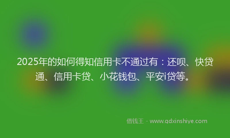 2025年的如何得知信用卡不通过有：还呗、快贷通、信用卡贷、小花钱包、平安i贷等。