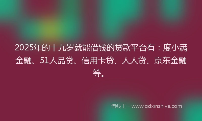 2025年的十九岁就能借钱的贷款平台有：度小满金融、51人品贷、信用卡贷、人人贷、京东金融等。