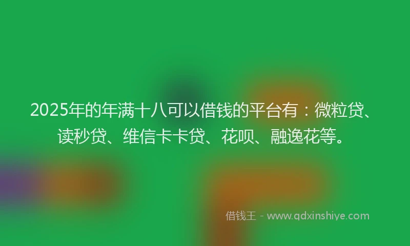 2025年的年满十八可以借钱的平台有：微粒贷、读秒贷、维信卡卡贷、花呗、融逸花等。
