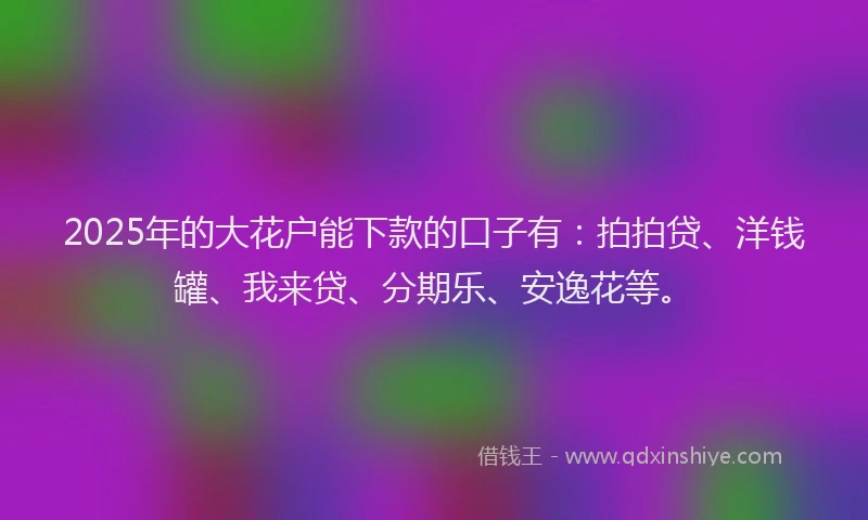2025年的大花户能下款的口子有：拍拍贷、洋钱罐、我来贷、分期乐、安逸花等。