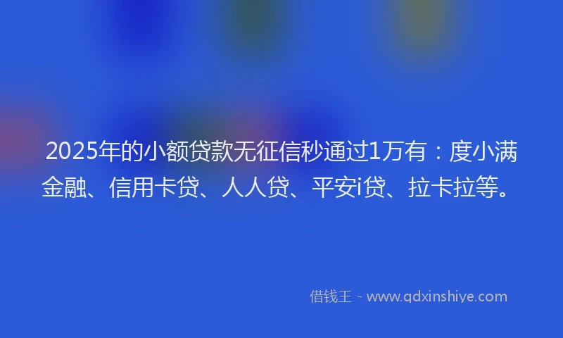 2025年的小额贷款无征信秒通过1万有：度小满金融、信用卡贷、人人贷、平安i贷、拉卡拉等。
