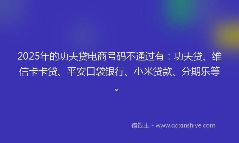 2025年的功夫贷电商号码不通过有：功夫贷、维信卡卡贷、平安口袋银行、小米贷款、分期乐等。