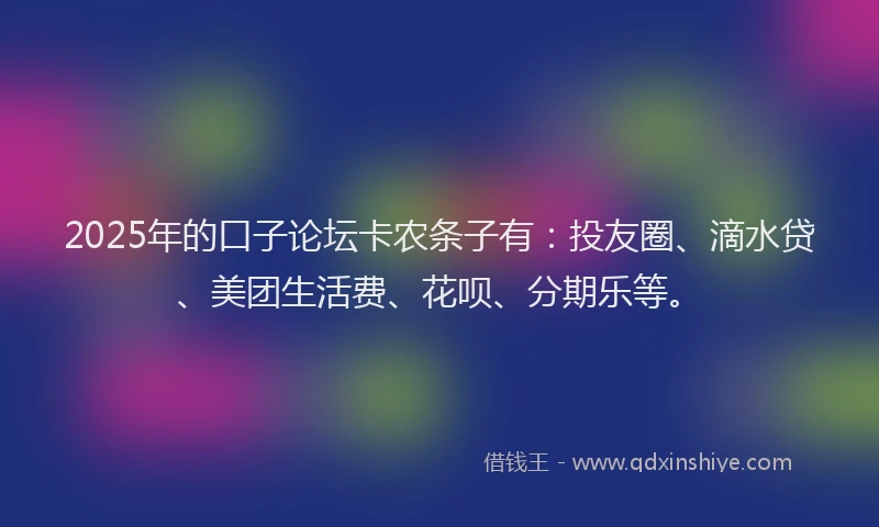 2025年的口子论坛卡农条子有：投友圈、滴水贷、美团生活费、花呗、分期乐等。